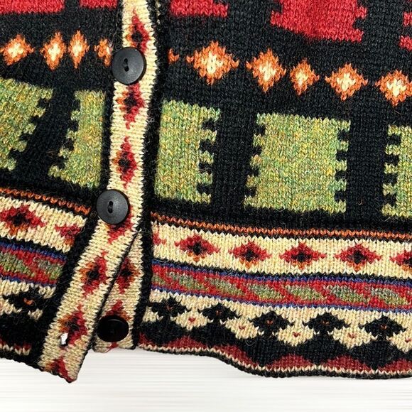 Elizabeth Gash England Vintage Pure New Wool Hand Knit Folk Art Pattern Cardigan - Picture 5 of 12